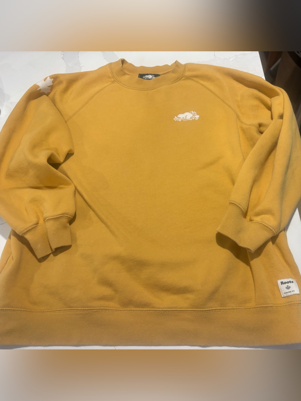 Roots Men's Crewneck Sweatshirt in Mustard